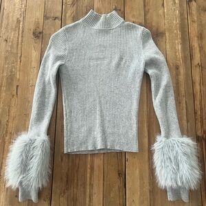 Ramy Brook Gray Sweater with Faux Fur Cuffs